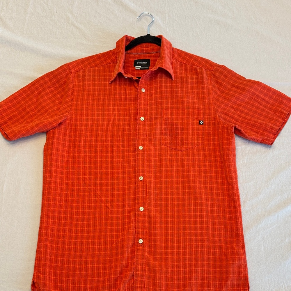 Marmot Men's Orange Plaid Button-Down Shirt